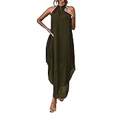 SKAYS Women's Elegant Halter Neck Dress High End Sleeveless Cocktail Party Dress Summer Flowy Wedding Guest Long Dress