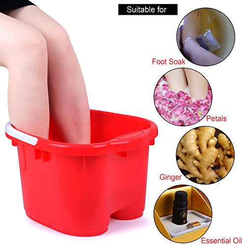 Foot Spa Bucket with Handle and Removable Rollers for Massage (Red)
