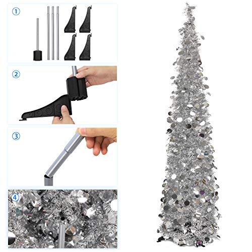 HOHOTIME Sapin Noel Décoration, Tinsel de Noël de Sapin Pliable de 1,5 m, Arbre de Noël Sapin de Noël Décoration Scintillantes Maison Intérieur Extérieur