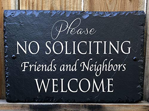 Sassy Squirrel No Soliciting Sign for House - Slate House Sign - No Solicitation - Keep Solicitors Away with This Outdoor Plaque Available 2 Sizes 12"x8" and 16"x10"