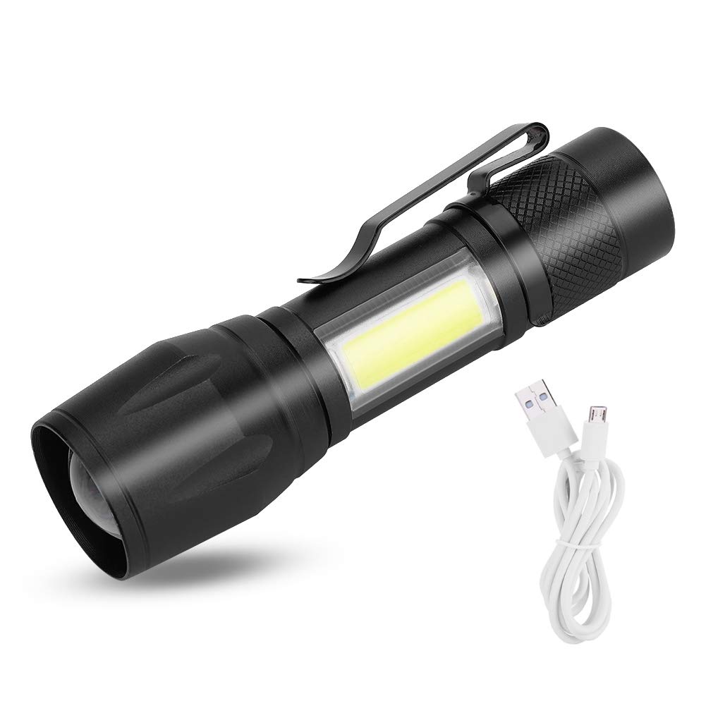 eecoo LED Torch, USB Rechargeable Adjustable Focus Handheld Flashlight 350lm, COB Mini Flashlight is Suitable for Outdoor Camping, Car Maintenance, Cycling