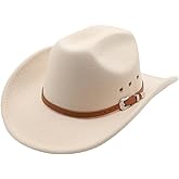 Cowboy Hat for Men Western Cowgirl Hat for Women Unisex Wide Brim Felt Fedora Hats Classic Cowboy Hats with Buckle Belt