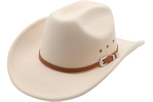 MIVBUKS Cowboy Hat for Men Western Cowgirl Hat for Women Unisex Wide Brim Felt Fedora Hats Classic Cowboy Hats with Buckle Belt