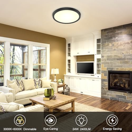30 cm Lampara de Techo LED, 24W Redonda Plafon Modernas de 3000 k a 6500 k,Temperatura de Color Ajustable, Lámpara para Baño Techo Impermeable para Pasillo/Armario/Baño/Sala