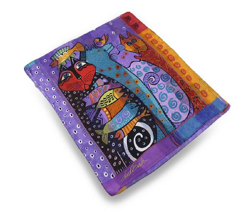 Laurel Burch Silk Womens Fashion Scarves Lbs194 Laurel Burch Cat Dream Believers Silk Scarf 54 X 11.5 In. Purple