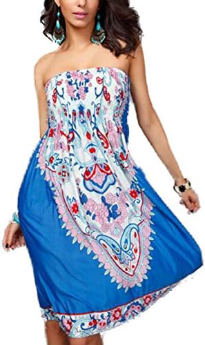 LIXIANSHI Women Summer Dresses Backless Printing One-Piece Sleeveless Loose Style (XL, Blue)