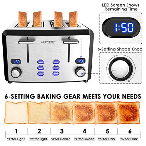 Toaster, Prime Rated Bread Toasters with Compact LED Display, Mirror