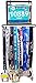 LISH Race Bib and Marathon Medal Display Rack - Wall Mounted Runners Medal Hanger Complete Set, Display up to 24 Medals and 20 Race Bibs, Includes 10 Free Flip Pouches (Black)