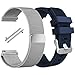 Wristband for Samsung Gear S3 Frontier S3 Classic, AFUNTA Flexible Stainless Steel Magnetic Loop Bracelet with Silicone Wristband Strap Replacement for S3 Sport Smart Watch - Silver, Blue