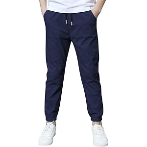 SEHIOZNI Boys Uniform Joggers Pants Kids Elastic Waist Drawstring Summer Casual Chino Trousers Youth Back to School Clothes