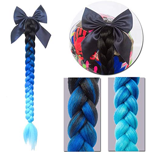haihong Helmet Hair Helmet Pigtails Gradient Ramp Helmet Braids Ponytail with Suction Cup with Bowknot for Motorcycle Bike 1PCS 24inch-Ombre Black to Blue + Free Bracelet