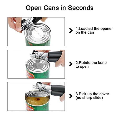 Can Opener, Manual Can Openers Smooth Edge Handheld Openers for Cans Easy Grip Stainless Steel
