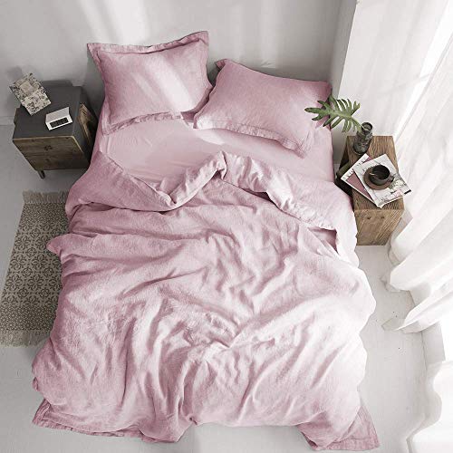 Merryfeel 100% Linen Duvet Cover Set - King - Light Pink