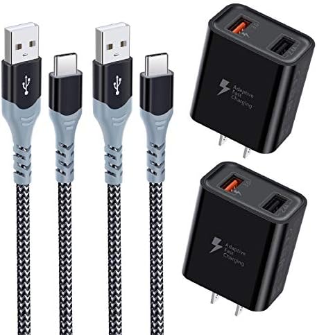 USB Fast Charger with USB C Cable 10ft, Excgood 30W Dual Ports USB Wall Charger+Nylon Braided Type C Cable Fast Charging Compatible with Galaxy S8/9+/10e,Note,LG G5/6,HTC and More (2-Pack,Black)