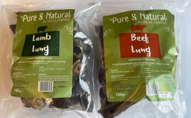 Pure and Natural Dried Lung Treats Variety Pack for Dogs (2 x 150g Packs)