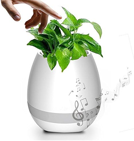 Smart Bluetooth Speaker Touch Piano Music Playing Rechargeable Wireless Flower Pots with Night Light for Office Home Decor Plant Pots, Gift Choice (without Plant)