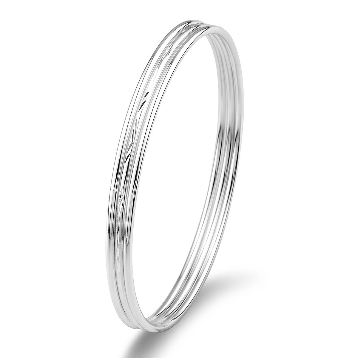 Mecool Sterling Silver Bangle Bracelet Set Three Stackable Bangles for Women/Girls-Inner Size 7 CM