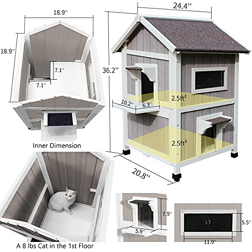 Feral Cat Shelter Outdoor with Escape Door Rainproof Outside Cat House