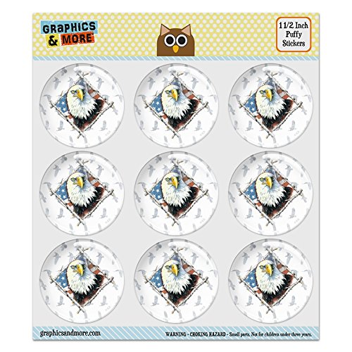 Patriotic Bald Eagle Diamond American USA Flag 1.5" Puffy Bubble Dome Scrapbooking Crafting Sticker Set