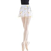 Daydance White Ballet Wrap Skirts for Women Lyrical Embroider Dance Skirts 2 Layers
