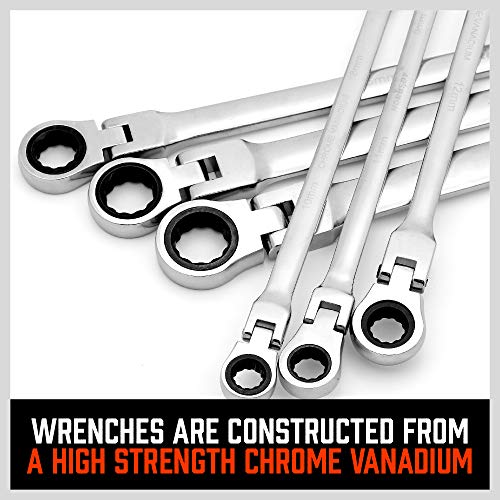 HORUSDY 6-Piece Extra Long Flex-Head Ratcheting Wrench Set - Chrome Vanadium Steel With Metric 8mm - 19mm,With Large Size Organizer Pouch - Thumbnail 6
