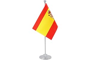 Rotenl Spain Desk Flag, Spanish Table Office Flag with Metal Pole and Stand Base, International Country Flags, Festival Event Celebration, Classroom Meeting Desktop Decor (Spain)