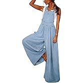 utcoco Women's Casual Loose Denim Overalls Adjustable Strap Wide Leg Bib Jean Overalls Jumpsuit with Pockets