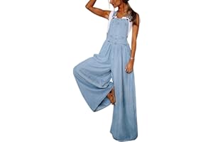 utcoco Women's Casual Loose Denim Overalls Adjustable Strap Wide Leg Bib Jean Overalls Jumpsuit with Pockets