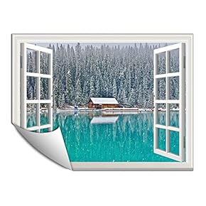 Wall Paper Small Wall Mural Snowscape Out of The Window Wall Art Removable Wall Decoration for Bedroom Living Room - 24x32 inches