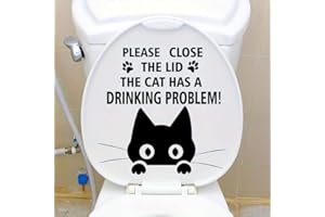 Funny Cat Toilet Cover Sticker Decals,Fish Bird Flower Leaf Waterproof Toilet Lid Tank Seat Decals Cistern Self-Adhesive Bath