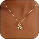Thaivor Bubble Gold Silver Letter Necklace Initial Necklaces for Women Trendy 14K Dainty Charm Pendant Name Necklace Personalized Jewelry Gift for Women Teen