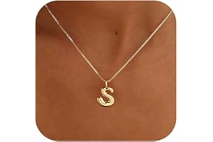 Thaivor Bubble Gold Silver Letter Necklace Initial Necklaces for Women Trendy 14K Dainty Charm Pendant Name Necklace Personalized Jewelry Gift for Women Teen