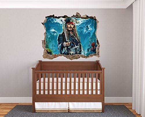 Pirates of the Caribbean Jack Sparrow Wall Effect 3D - Wall Decal For Room Boys Girls Unisex (Wide 30’’x25’' Height)