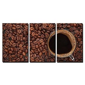 Cup of Coffee on Beans Background x3 Panels