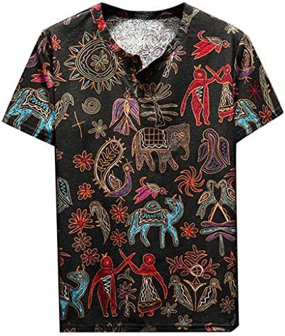 Men's Summer Ethnic Style Printed Plus Size O-Collar Short Sleeve T-Shirt Tops