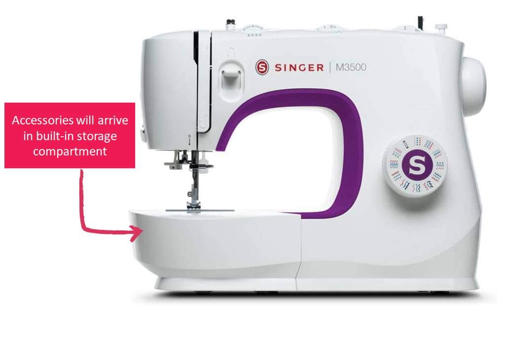 SINGER M3500 Lightweight & Portable Sewing Machine with Accessory Kit | 110 Stitch Applications, LED Light & 1-step Buttonhole | Great for Quilting, Crafts & Mending