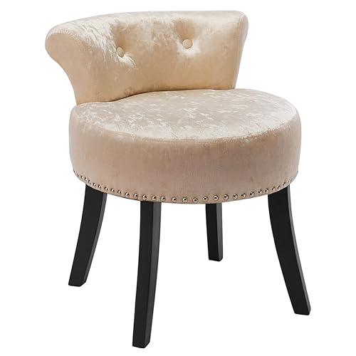 Warmiehomy Dressing Table Stool with Solid Wood Legs and Tufted Back Velvet Makeup Vanity Table Stool Chair for Bedroom Dressing Table, Kindergarten, Champagne