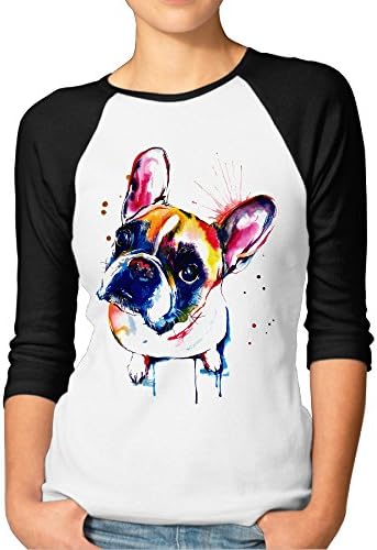 ElishaJ Women's Cute Funny FRENCH BULLDOG Casual 3/4 Raglan Sleeves Baseball Tees - Black M