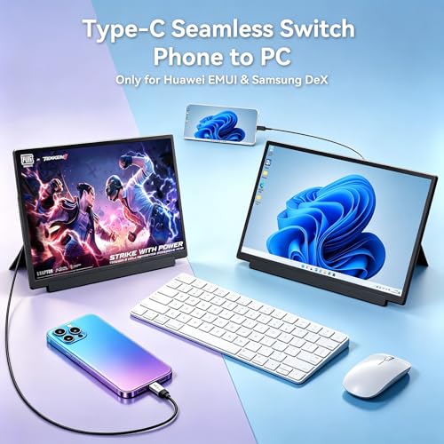 Teamgee 15.6" Laptop Screen Extender, M5 Dual-Use Portable Monitor – Clamp or Standalone, FHD IPS USB-C Plug & Play, Multi‑Function Kickstand, for Windows, Mac & Android