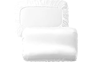 NICENEEDED 2 PCS Satin Pillow Cases, Travel Elastic Band Pillowcases, Off-White No Zipper Pillow Covers Cooling Pillowcase fo