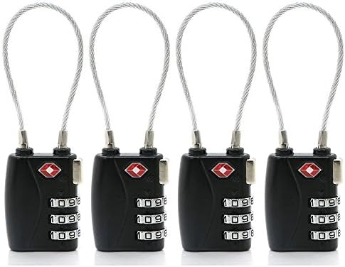 Virocana 3 Dial Combination TSA Lock Set-Your-own Combination Lock, Padlock Luggage Lock Travel Smart Cable Lock for Suitcase Luggage,Travel bags,GYM and Home Use(Black,4pcs/Set)