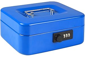 Cash Box with Money Tray, Parrency Medium Money Box with Combination Lock, 7 4/5" x 6 4/5" x 3 3/5", Blue