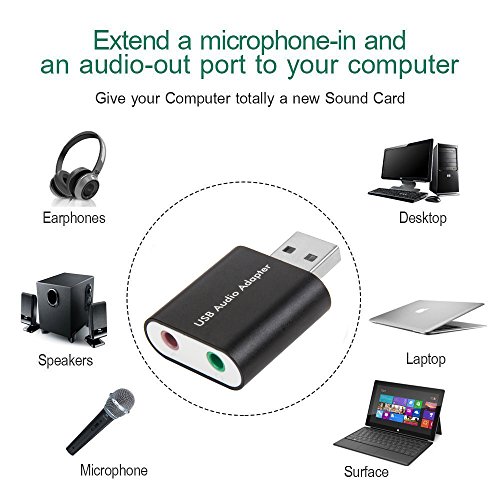 AMANKA USB Audio Adapter External Stereo Sound Card With 3.5mm Headphone And Microphone Jack For Windows, Mac, Linux, PC, Laptops, Desktops, PS4.Plug and play No drivers Needed. (Black)