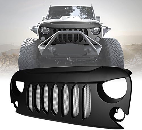DIYTuning Front Matte Black Beast Grille with Mesh Insert Grill Clip-in Front Guard for Jeep Wrangler 2007-2017 2018 JK JKU Unlimited Rubicon Sahara X Off Road Sport Exterior Accessories Parts