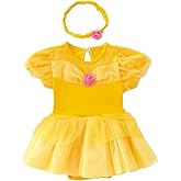Dressy Daisy Princess Onesie Romper Fancy Dress Costume Halloween Birthday Bodysuit Outfit with Headband for Infant Baby Girl