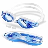 Swim Goggles, Amazer Clear Swimming Goggles Swim Mask with Clear Vision Anti Fog UV Protection No Leak Come Easy to Adjust with Free Protection Case for Adult Men Women Youth Junior (Blue)