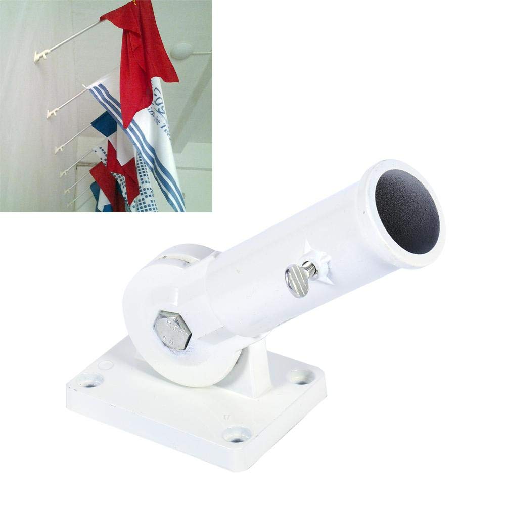 Adjustable Metal Flag Bracket with Screws, Multi-Position Wall Mount Flag Pole Holder, White Windsock Base for Outdoor Use