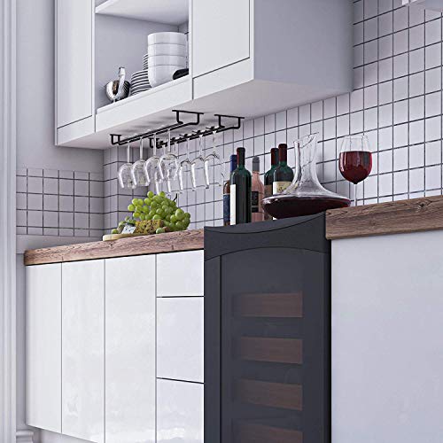 RedDreamer 14-Inch Black Wine Glass Rack, Under Cabinet Wine Glass Holder Stainless Steel Stemware Rack - Hanging Stemware Holder for Cabinet Kitchen Bar, Set of 4