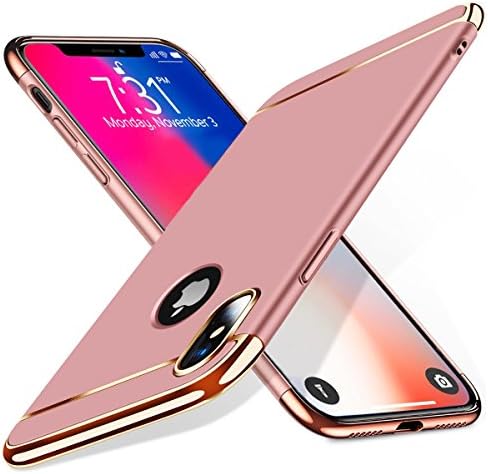 iPhone X Case, TRIJEN 3 in 1 Hybrid Ultra Thin + Slim Fit Shell Hard Protective Cover for Girls Women [Non-Slip Grip] for Apple iPhone X - Rose Gold and Gold