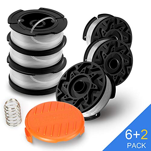 vicrays String Trimmer Spool Replacement for Black and Decker,AF-100 Weed Eater Spools with 30 Feet of .065-Inch Line, GH600 GH900 Edger with RC-100-P Spool Cap Covers (6 Spools, 1 Cap,1 Spring)